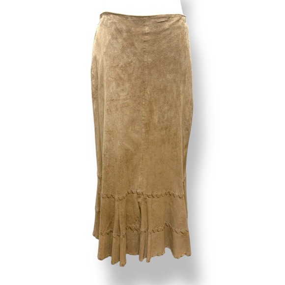 Chico's Dresses & Skirts - Chicos 100% Leather‎ Suede Midi Whipstitch Lined Flare Skirt Beige Women's Large